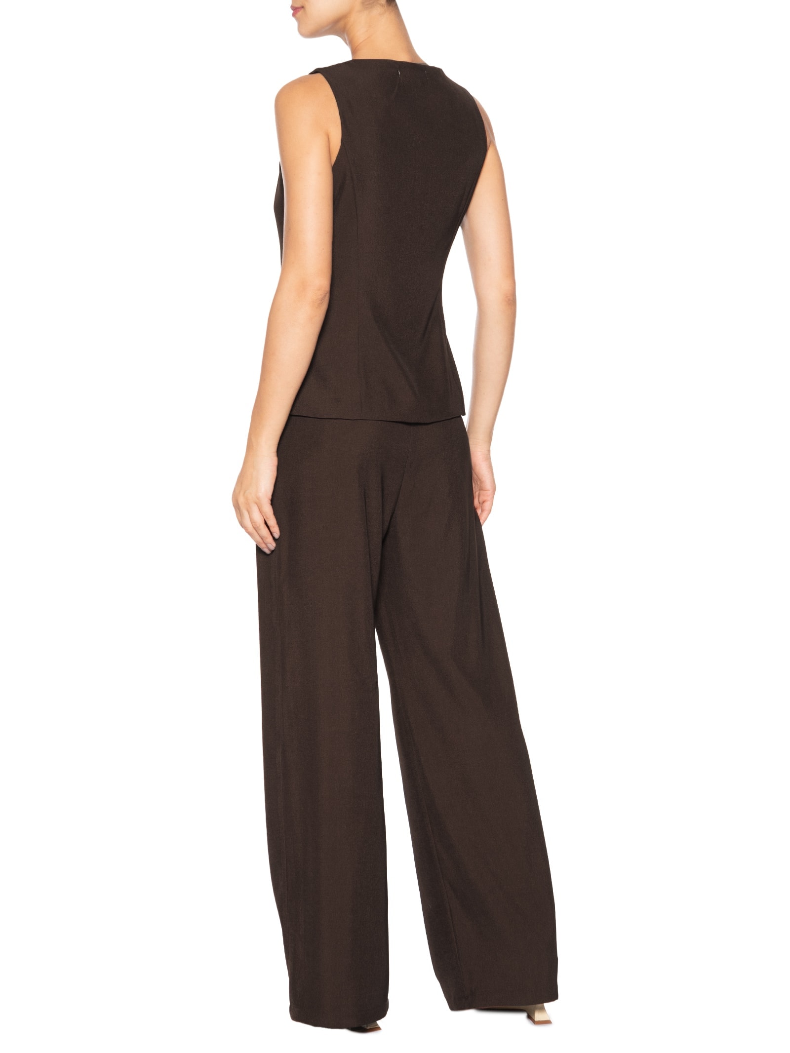 Conjunto Feminino Colete E Calça Pantalona Marrom '2Essential