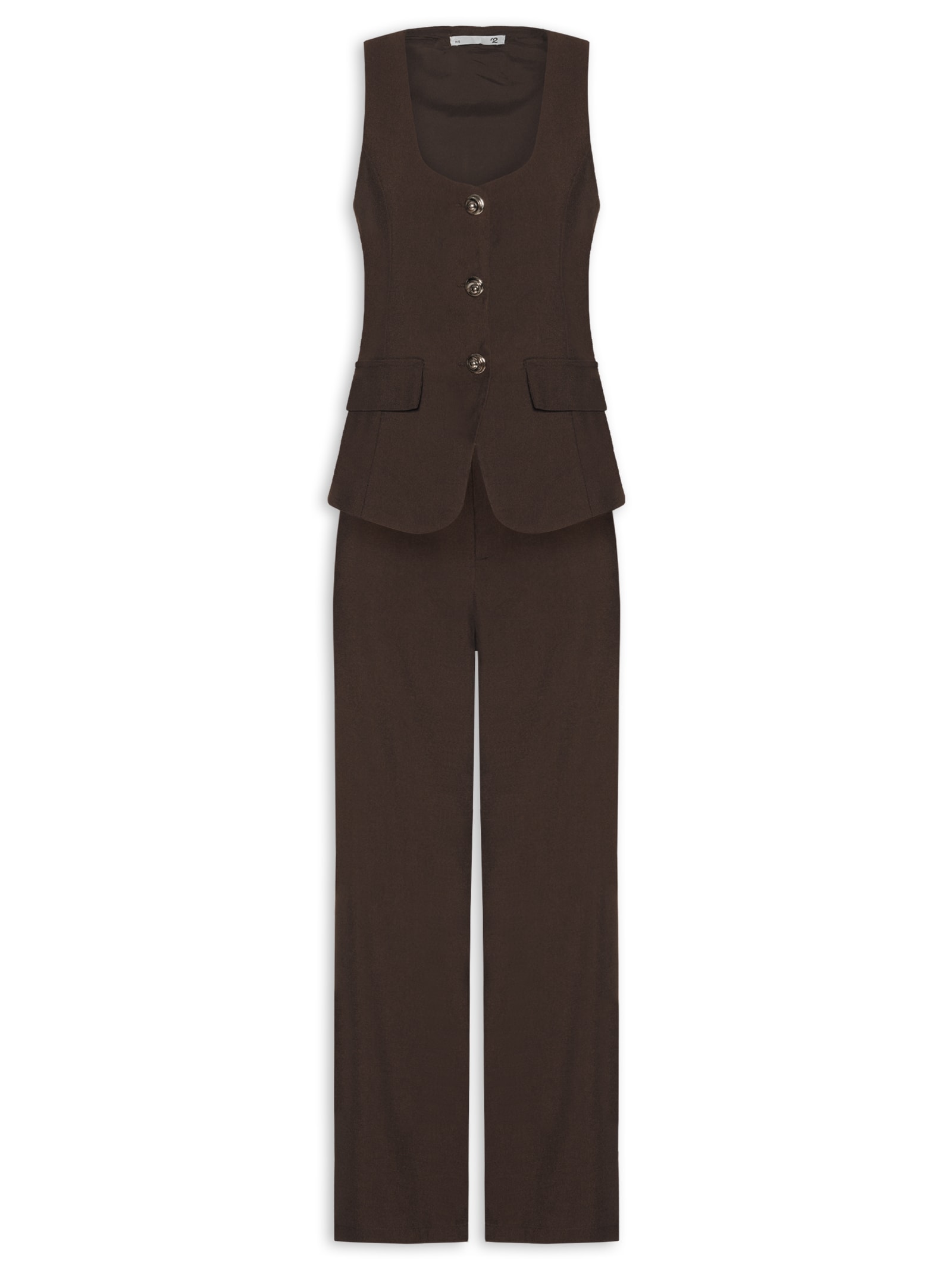 Conjunto Feminino Colete E Calça Pantalona Marrom '2Essential