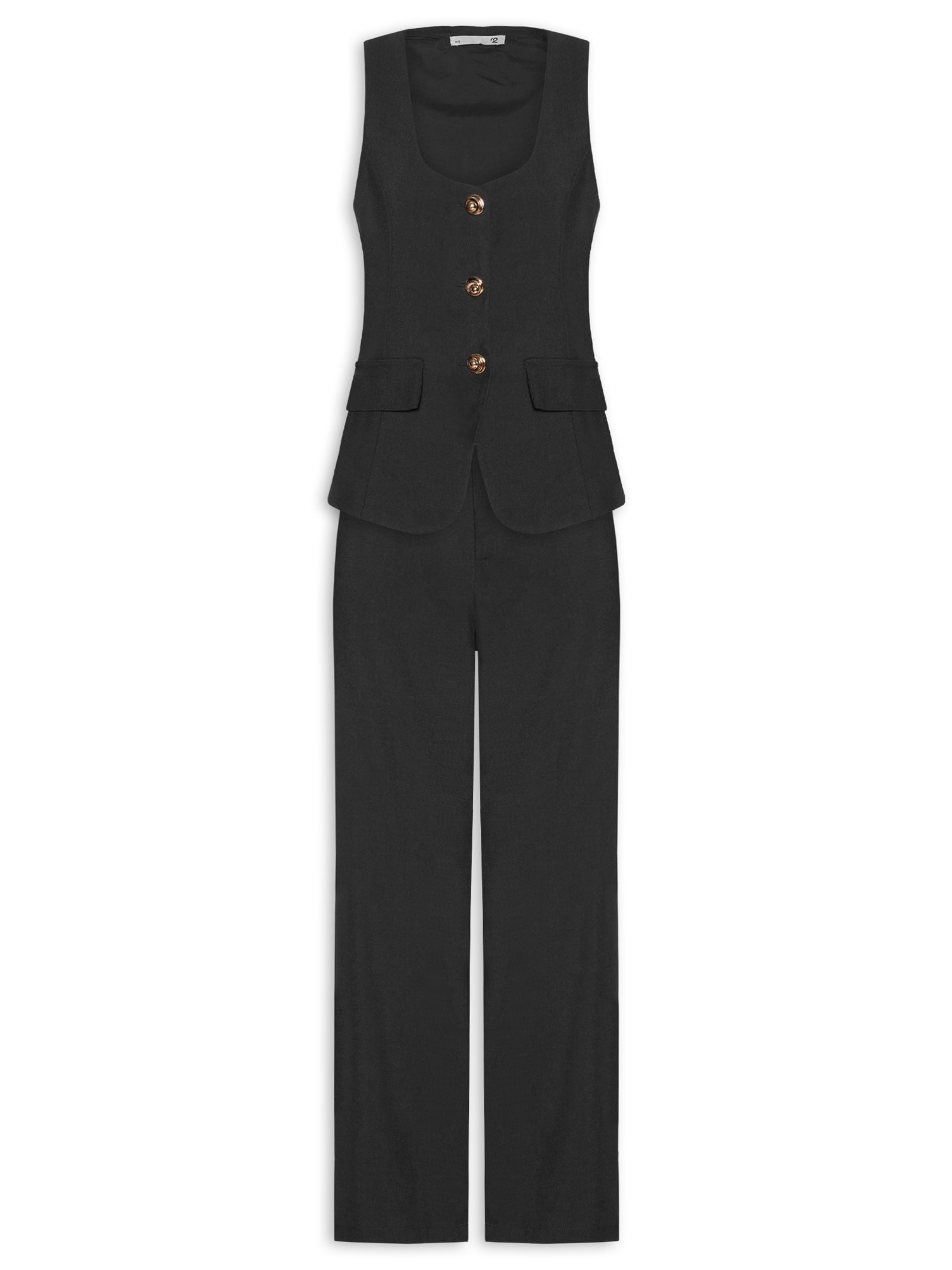 Conjunto Feminino Colete E Calça Pantalona Preto '2Essential
