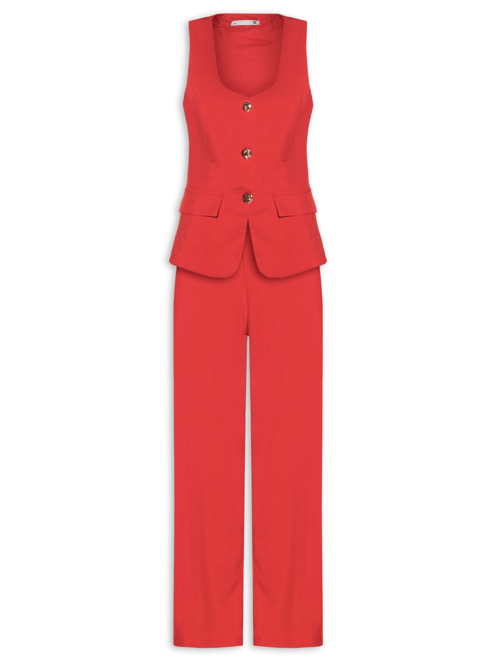 Conjunto Feminino Colete E Calça Pantalona Vermelho '2Essential