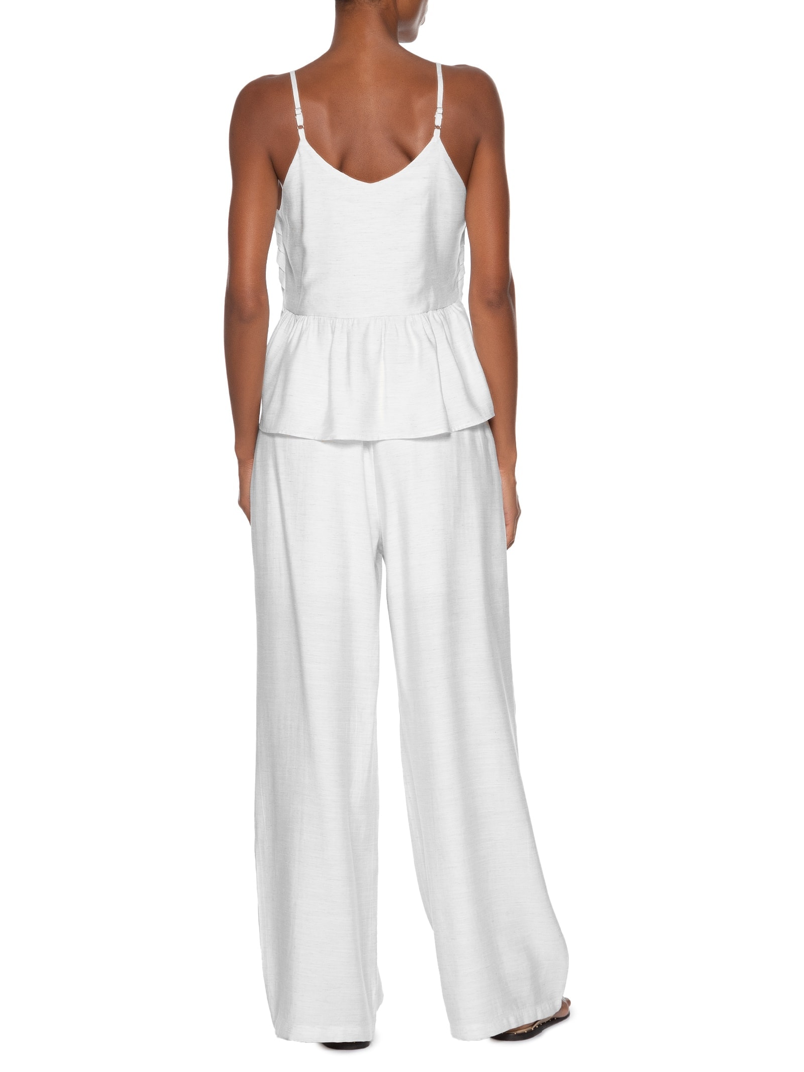 Conjunto Feminino Com Linho Blusa De Alça E Calça Reta Branco Basiq