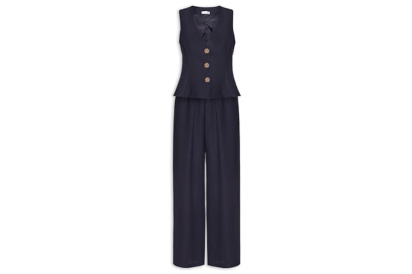 Conjunto Feminino Em Alfaiataria Colete Com Calça - Azul