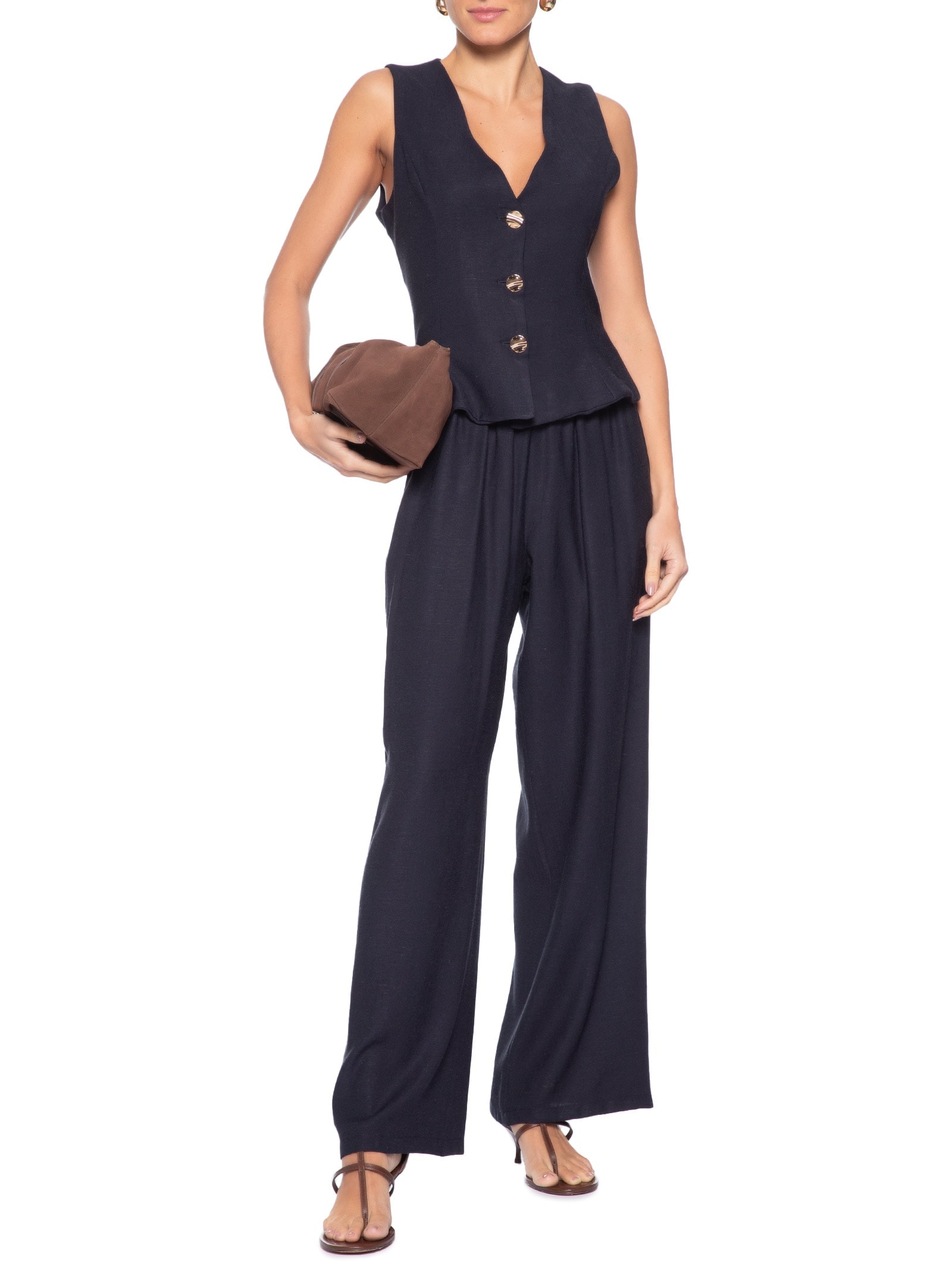 Conjunto Feminino Em Alfaiataria Colete Com Calça Azul '2Essential