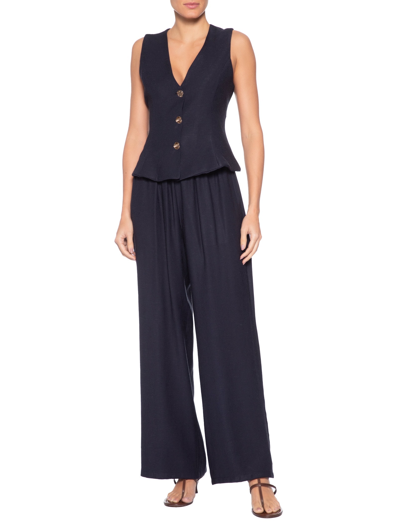 Conjunto Feminino Em Alfaiataria Colete Com Calça Azul '2Essential