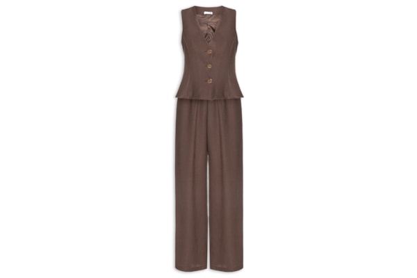 Conjunto Feminino Em Alfaiataria Colete Com Calça - Marrom