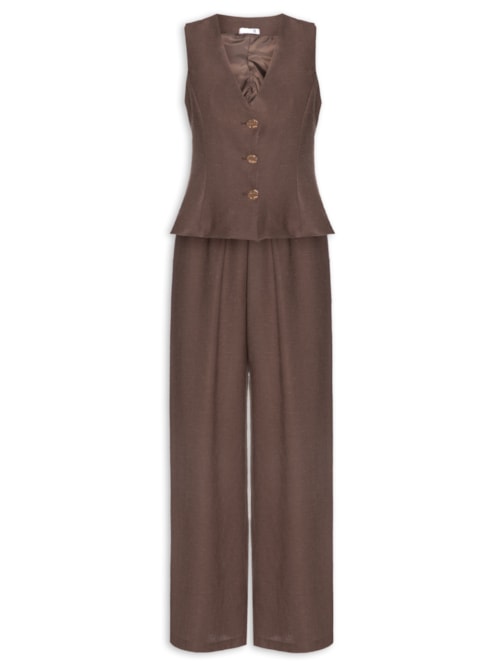 Conjunto Feminino Em Alfaiataria Colete Com Calça - Marrom