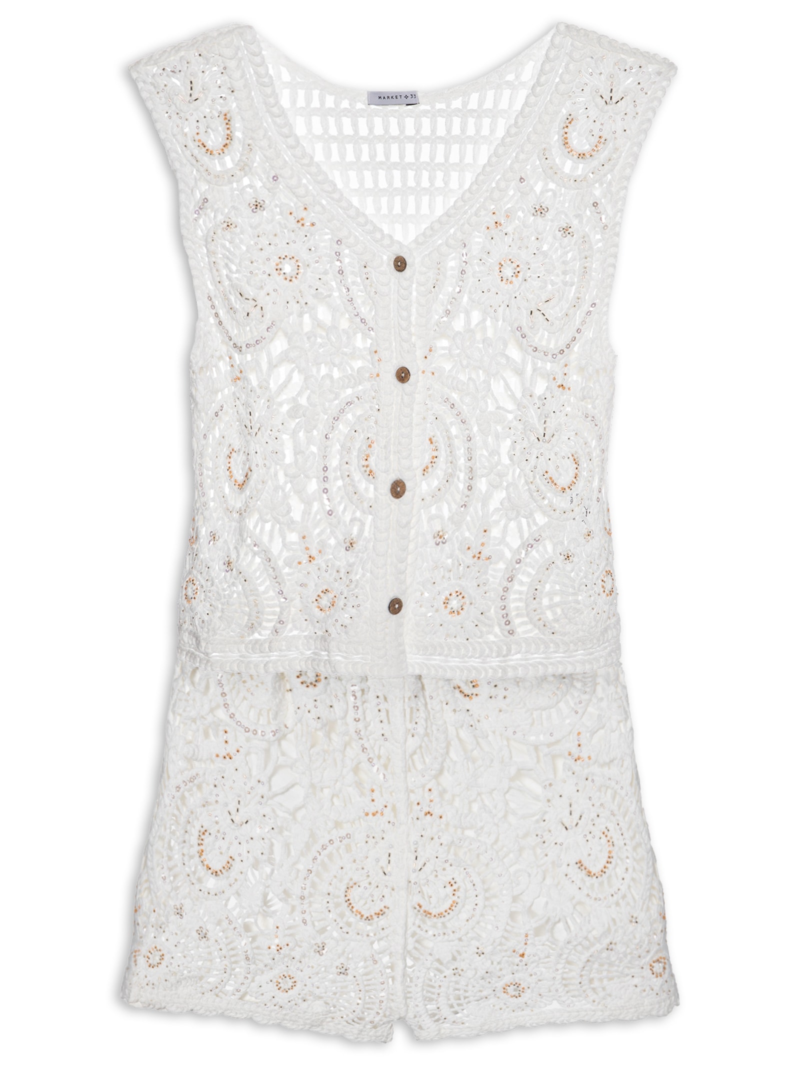 Conjunto Feminino Em Crochê Bordado Off White Market 33