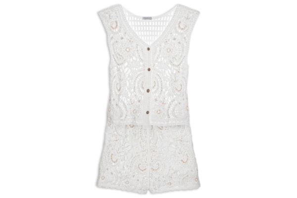 Conjunto Feminino Em Crochê Bordado - Off White