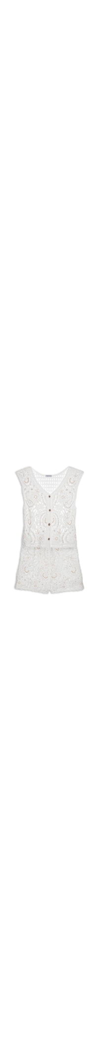 Conjunto Feminino Em Crochê Bordado - Off White
