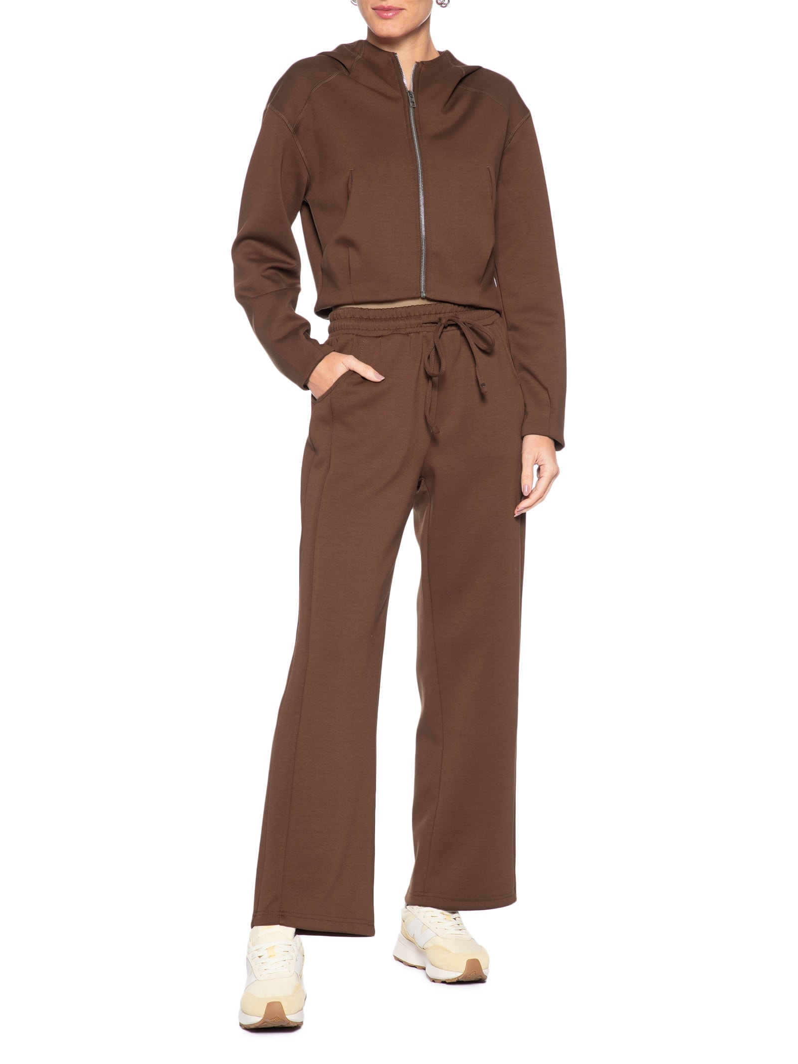 Conjunto Feminino Em Moletom Marrom Basiq
