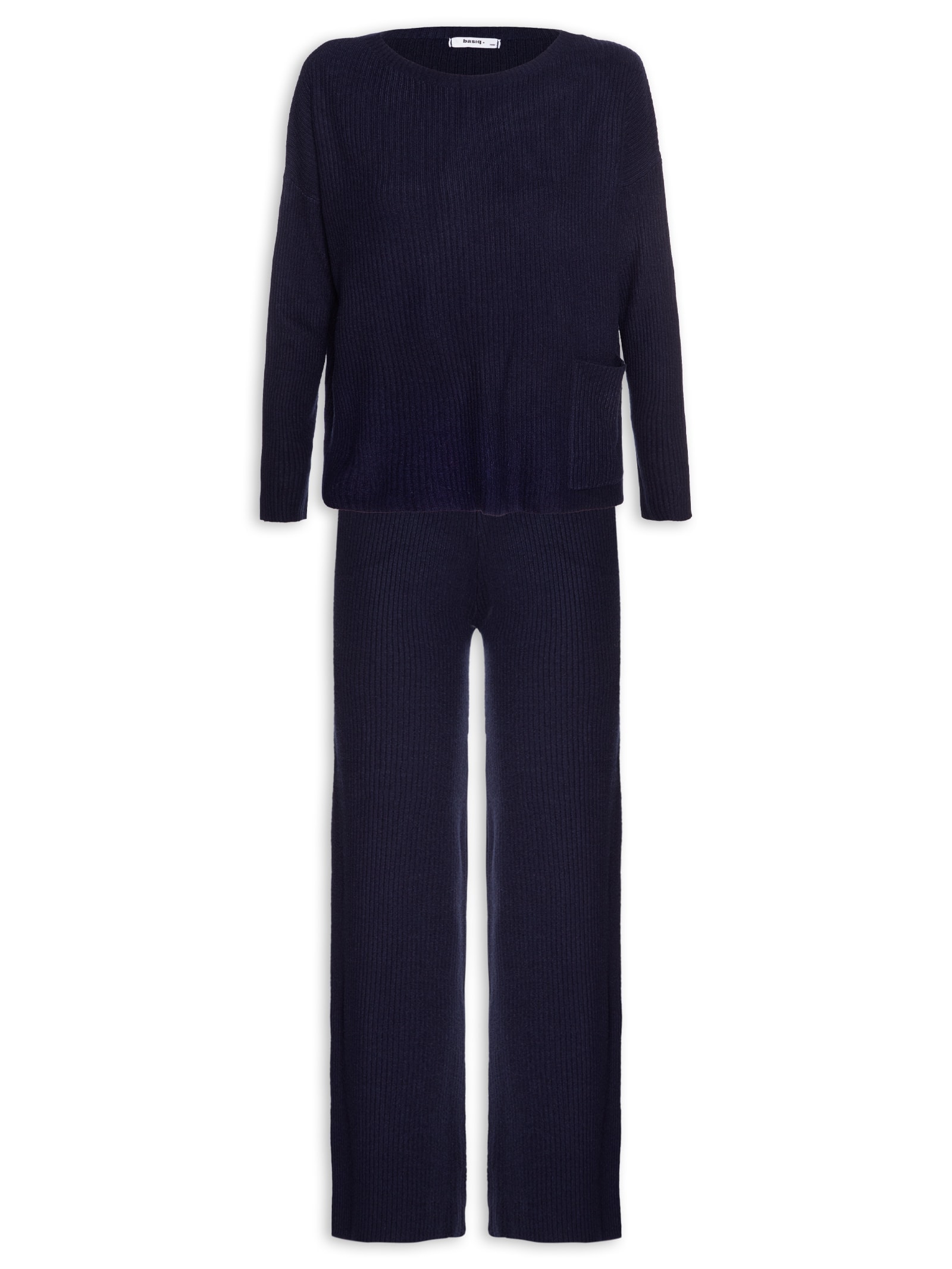 Conjunto Feminino Em Tricot Azul Basiq