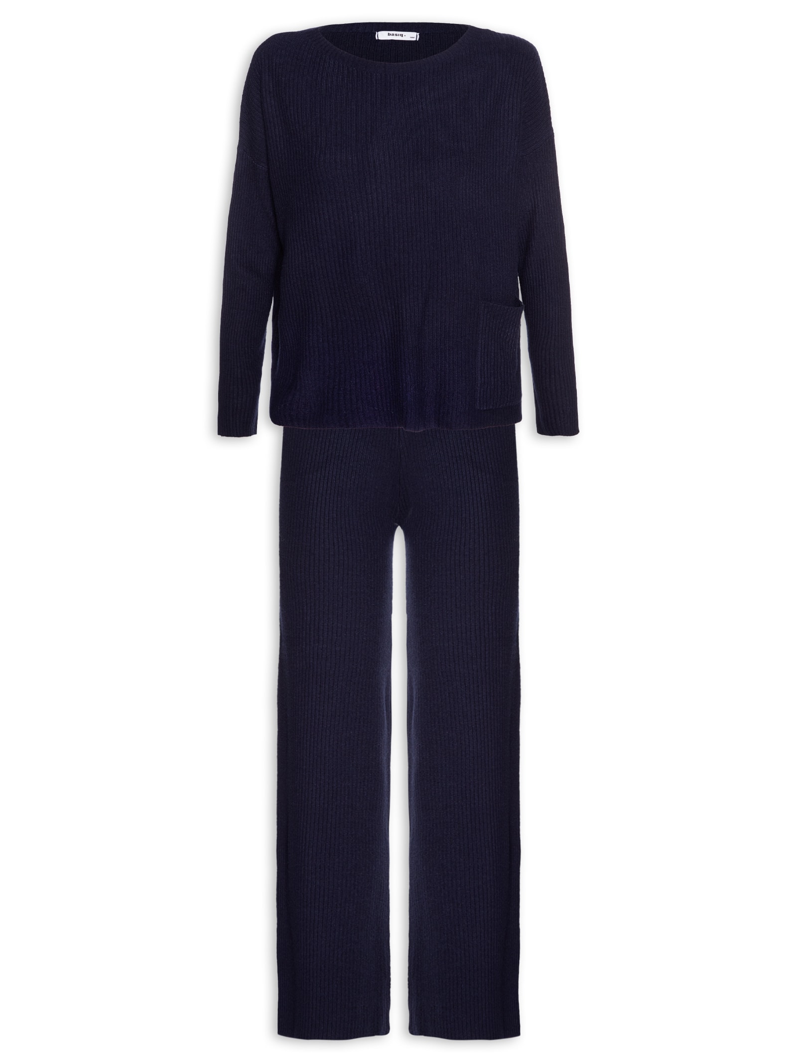 Conjunto Feminino Em Tricot Azul Basiq