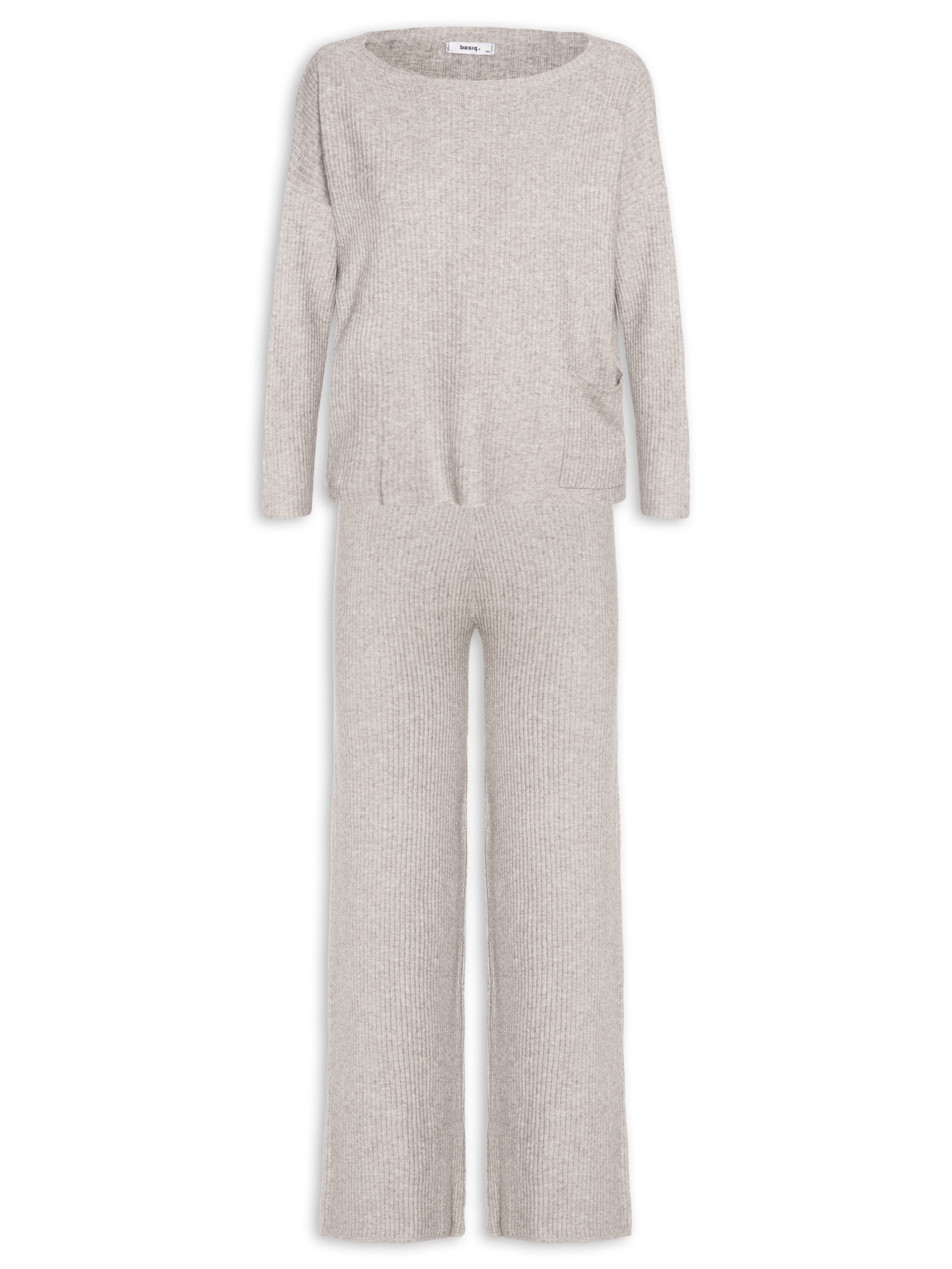 Conjunto Feminino Em Tricot Bege Basiq