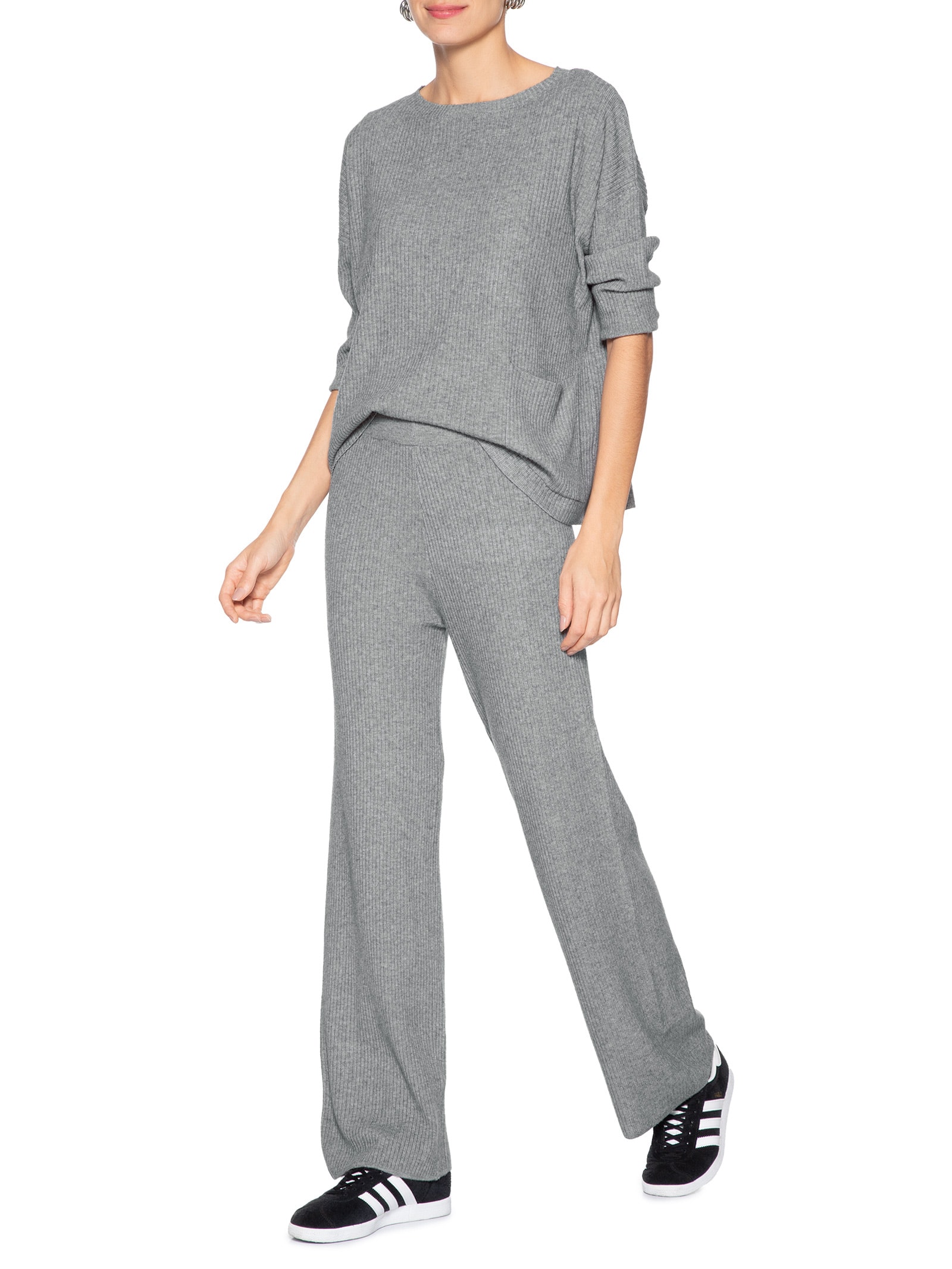 Conjunto Feminino Em Tricot Cinza Basiq