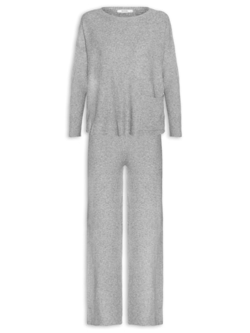 Conjunto Feminino Em Tricot - Cinza