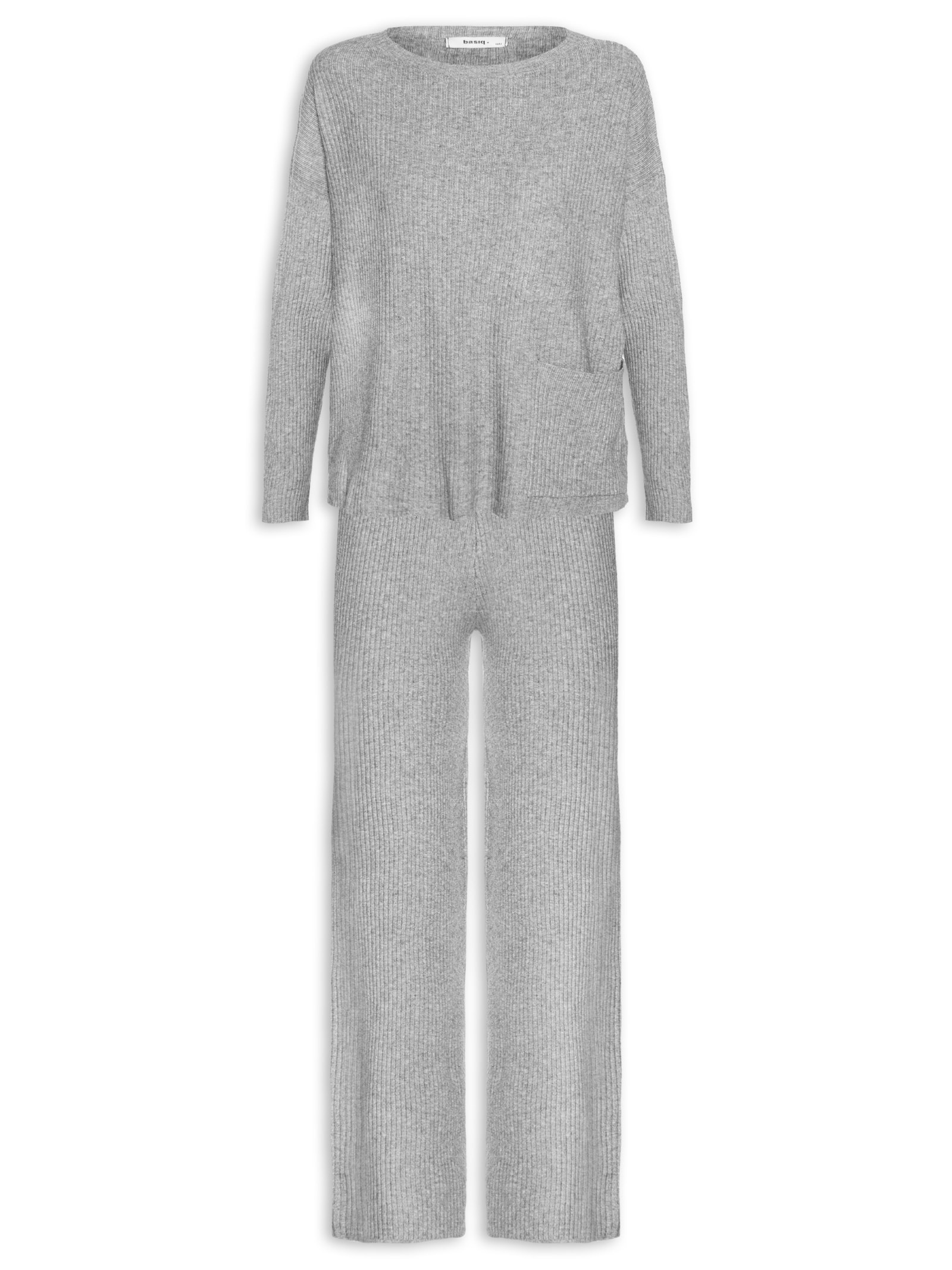 Conjunto Feminino Em Tricot Cinza Basiq