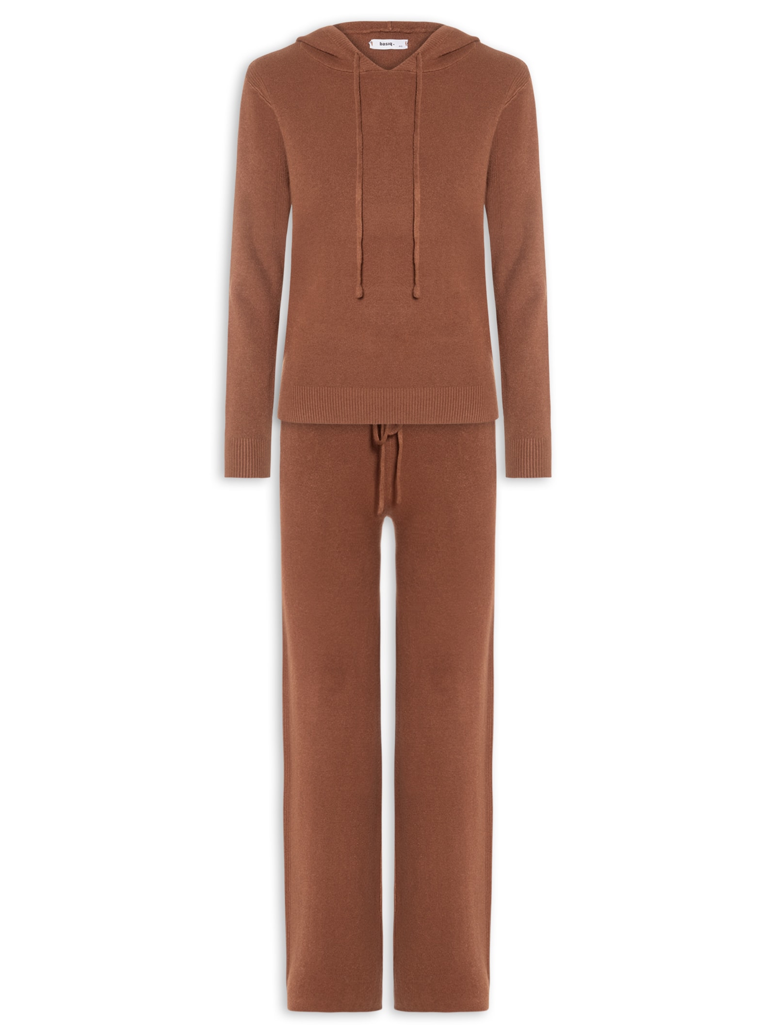 Conjunto Feminino Em Tricot Com Capuz Marrom Basiq
