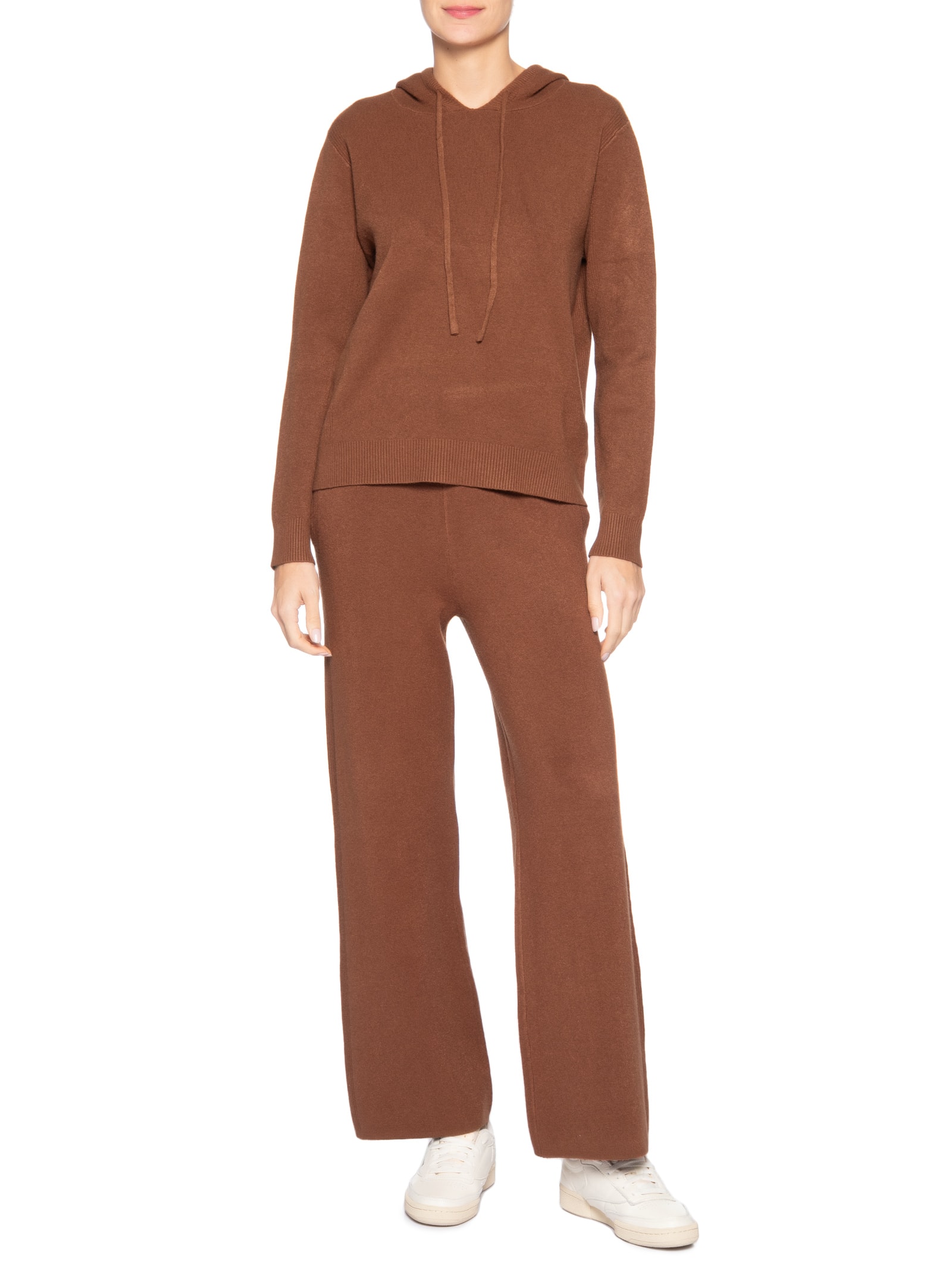 Conjunto Feminino Em Tricot Com Capuz Marrom Basiq