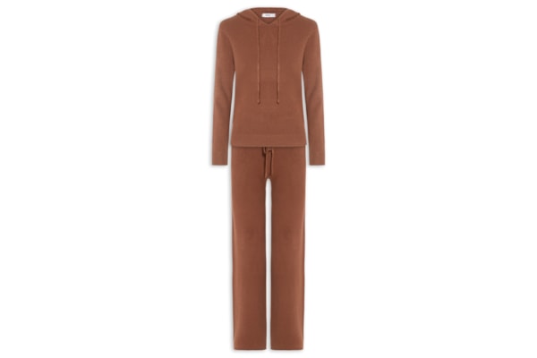 Conjunto Feminino Em Tricot Com Capuz - Marrom