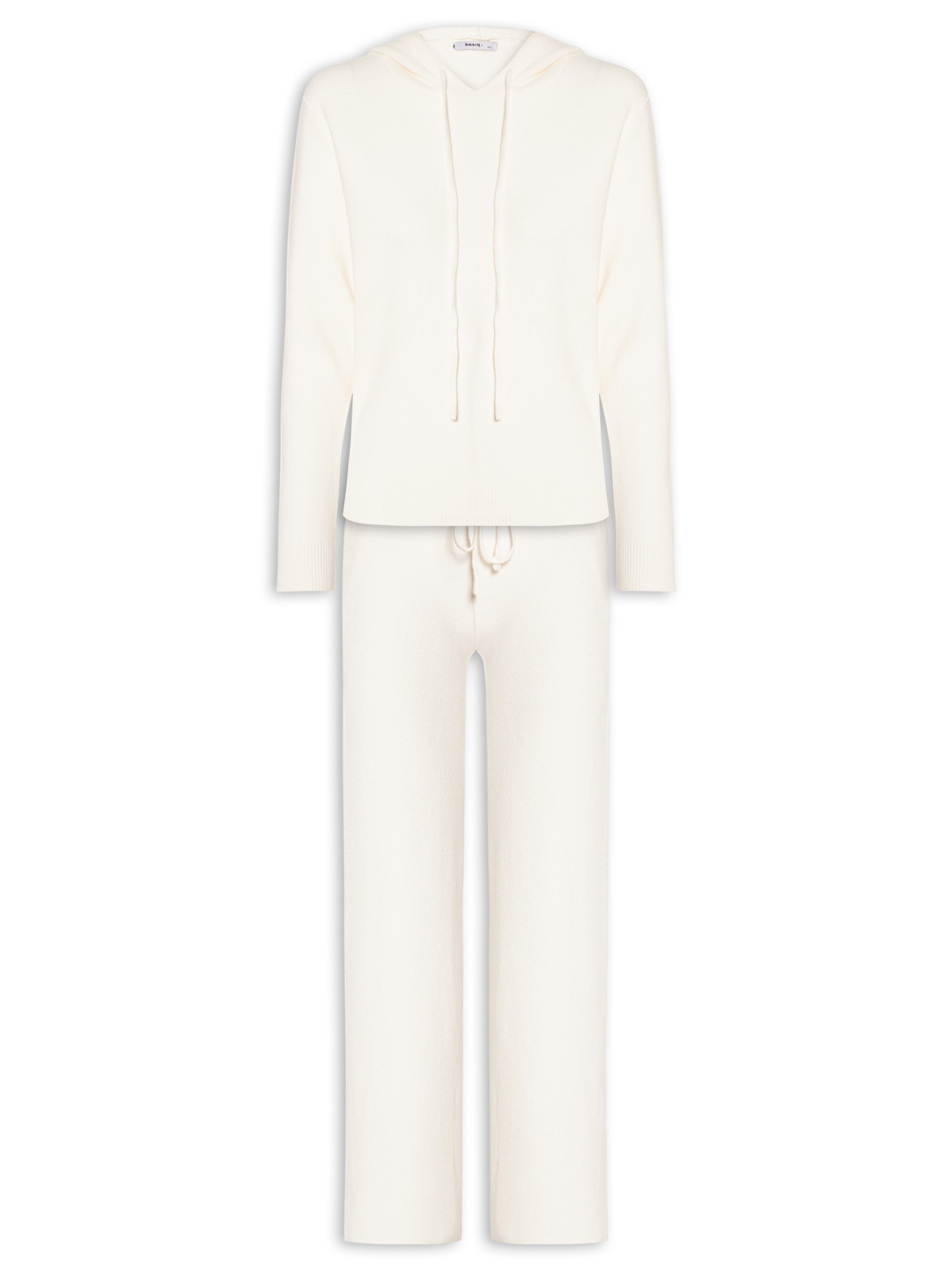 Conjunto Feminino Em Tricot Com Capuz Off White Basiq