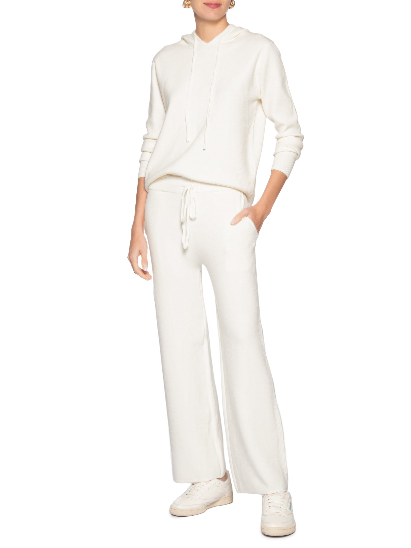 Conjunto Feminino Em Tricot Com Capuz Off White Basiq