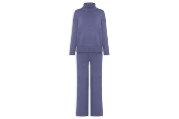 Conjunto Feminino Em Tricot Com Detalhe Texturizado - Azul