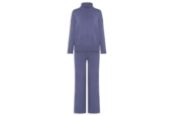 Conjunto Feminino Em Tricot Com Detalhe Texturizado - Azul