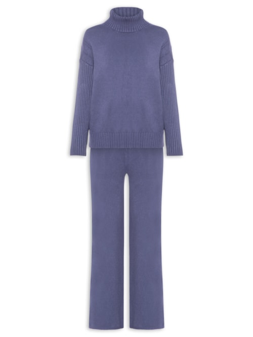 Conjunto Feminino Em Tricot Com Detalhe Texturizado - Azul