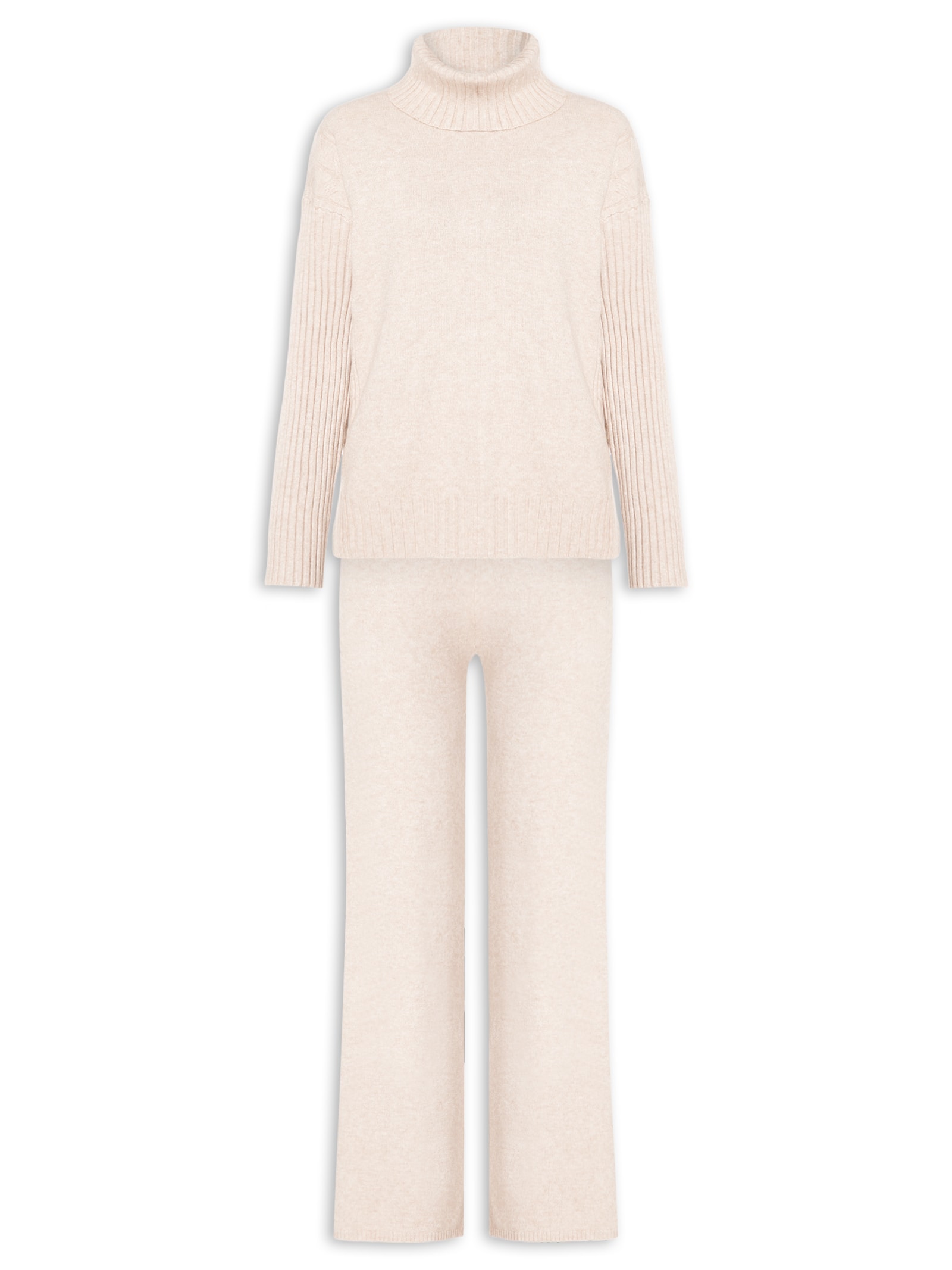 Conjunto Feminino Em Tricot Com Detalhe Texturizado Bege Basiq