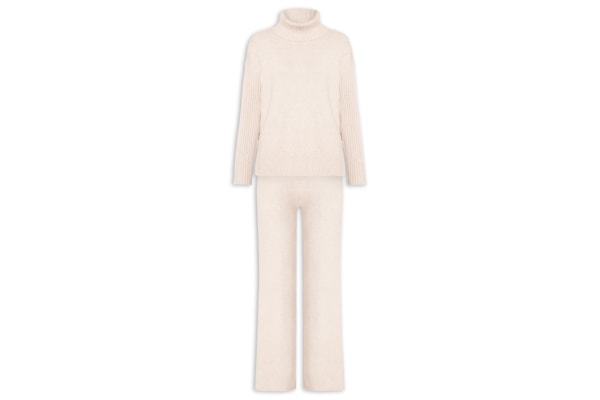 Conjunto Feminino Em Tricot Com Detalhe Texturizado - Bege