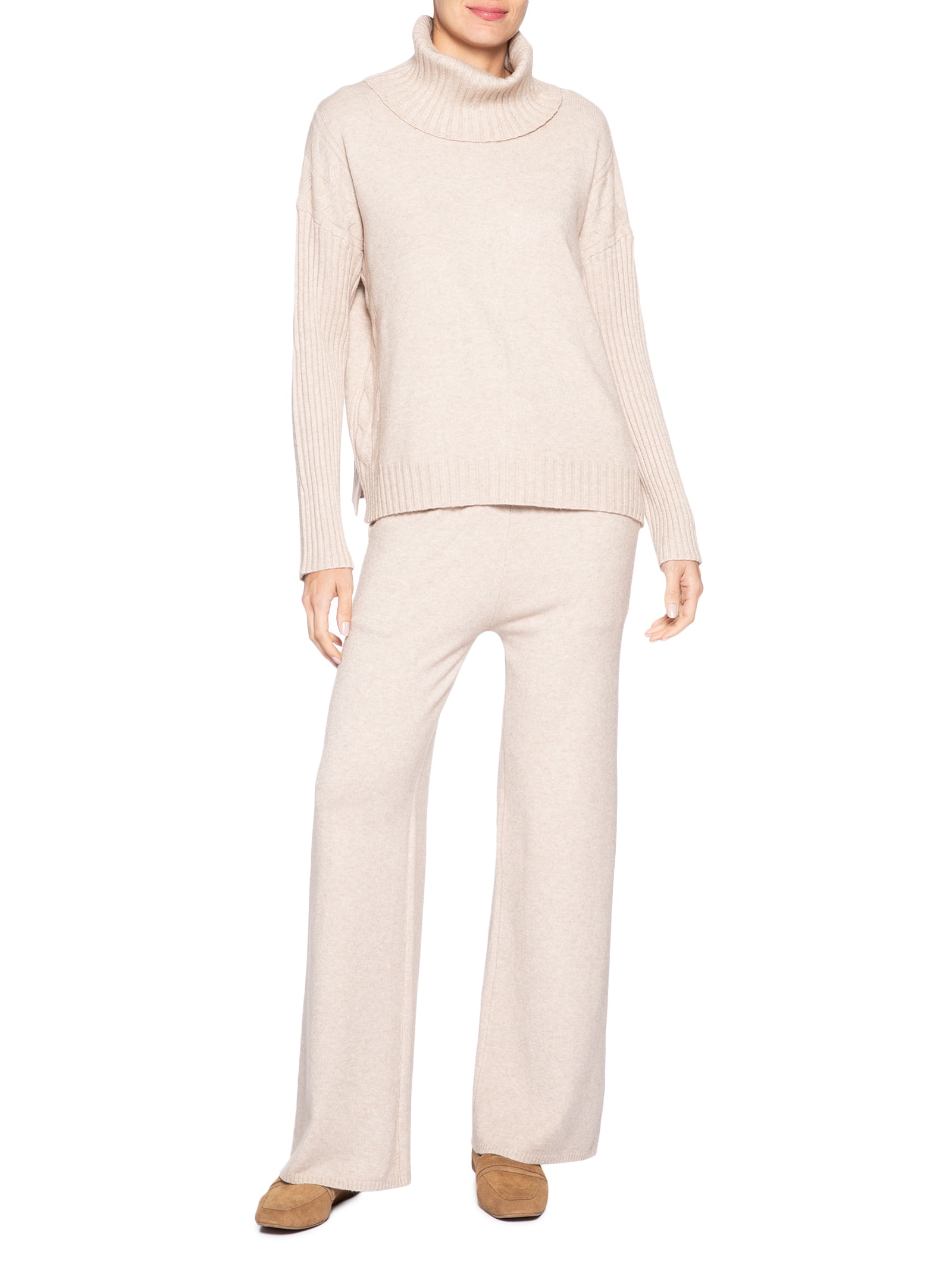 Conjunto Feminino Em Tricot Com Detalhe Texturizado Bege Basiq