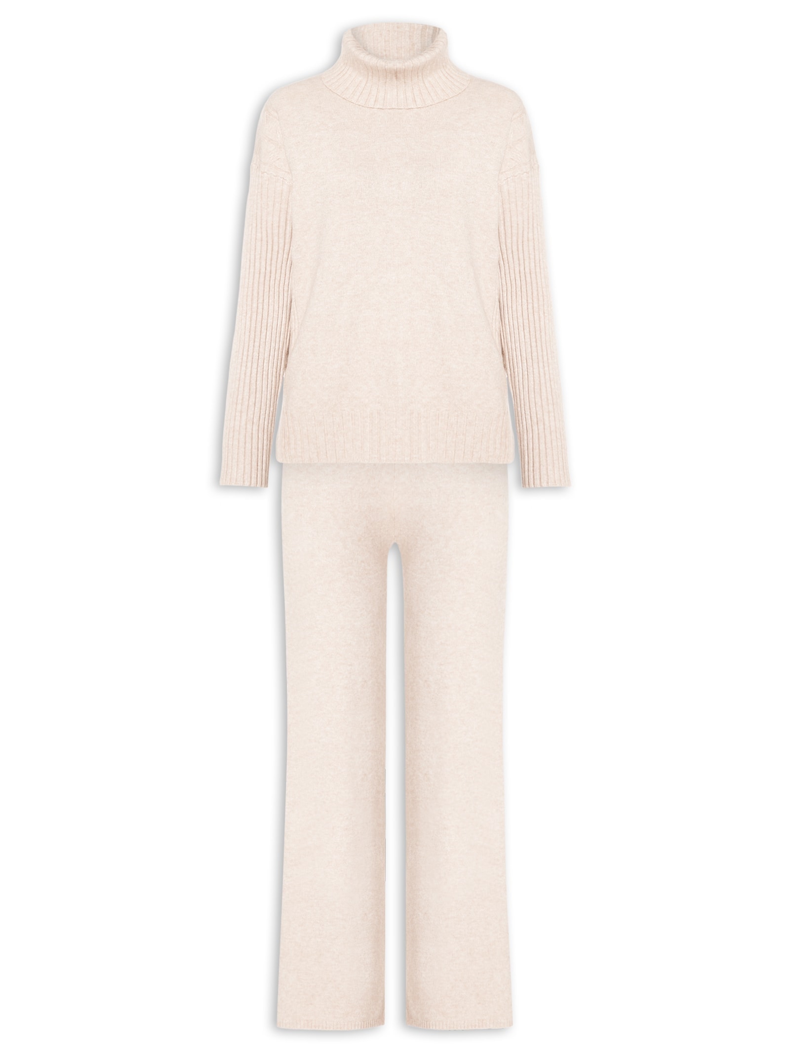 Conjunto Feminino Em Tricot Com Detalhe Texturizado Bege Basiq