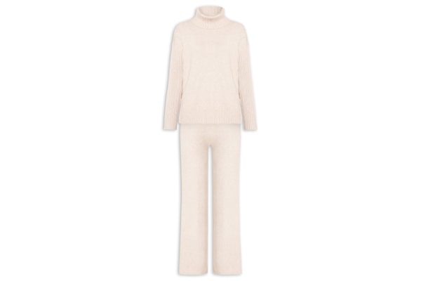 Conjunto Feminino Em Tricot Com Detalhe Texturizado - Bege