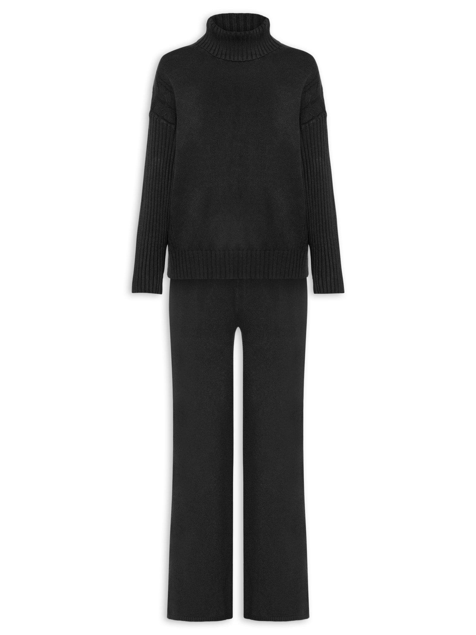 Conjunto Feminino Em Tricot Com Detalhe Texturizado Preto Basiq