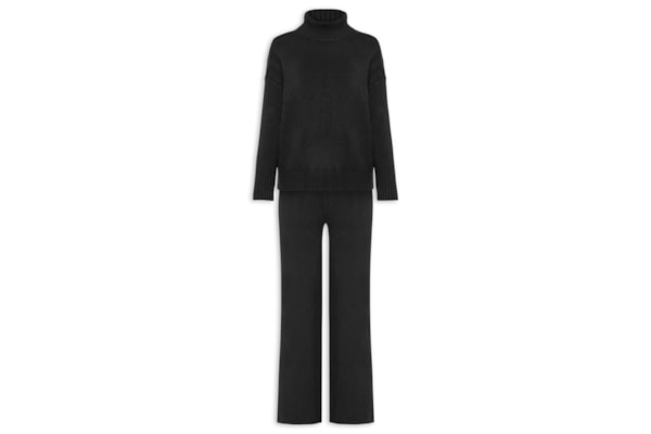 Conjunto Feminino Em Tricot Com Detalhe Texturizado - Preto