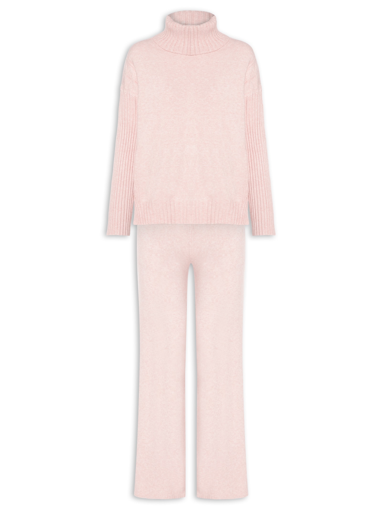 Conjunto Feminino Em Tricot Com Detalhe Texturizado Rosa Basiq