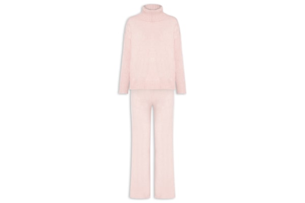 Conjunto Feminino Em Tricot Com Detalhe Texturizado - Rosa