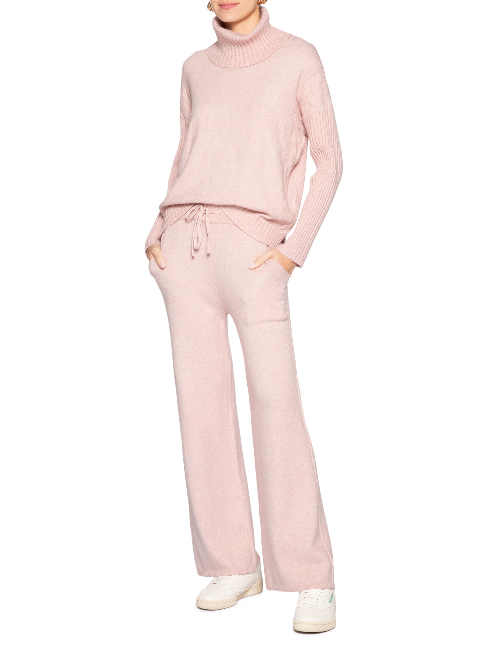 Conjunto Feminino Em Tricot Com Detalhe Texturizado Rosa Basiq