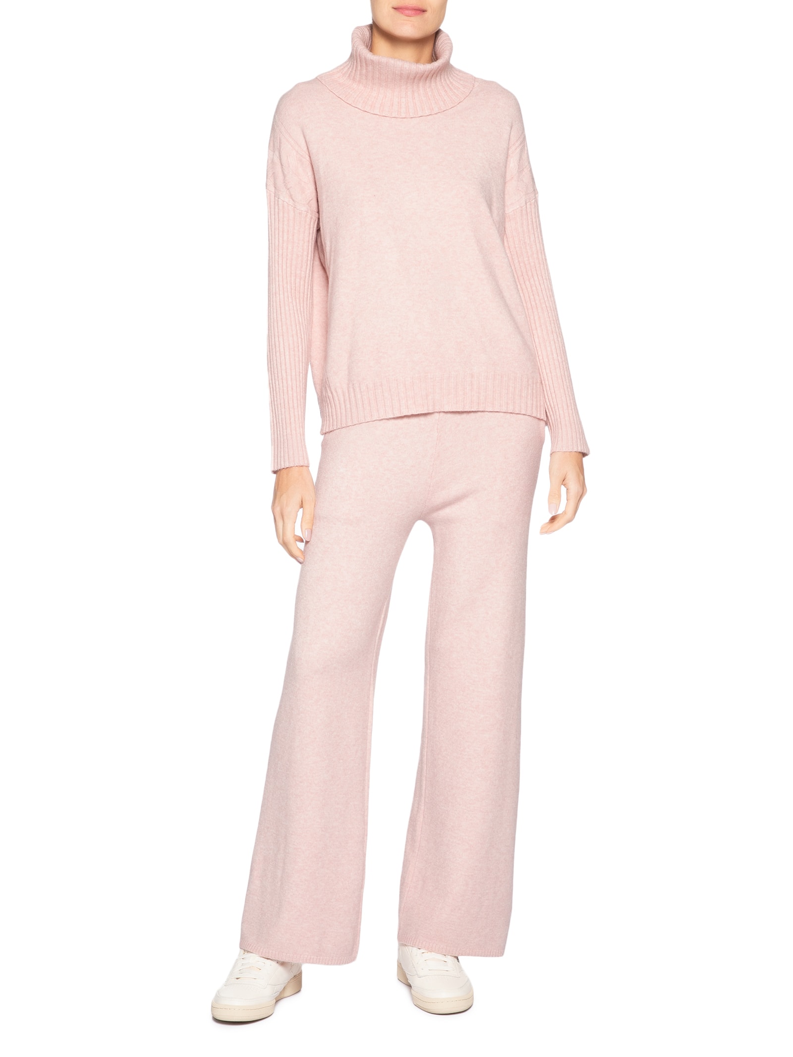 Conjunto Feminino Em Tricot Com Detalhe Texturizado Rosa Basiq