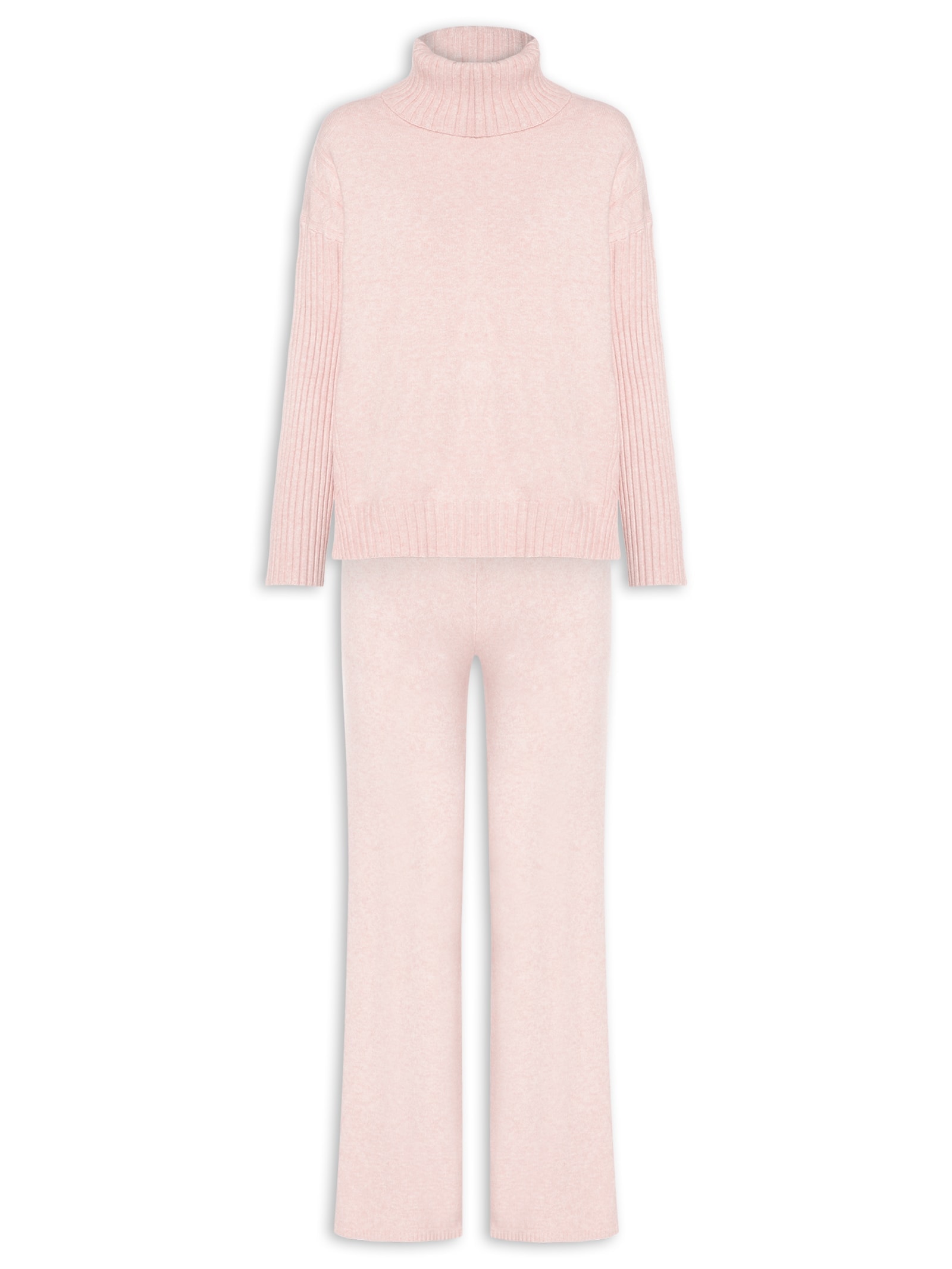 Conjunto Feminino Em Tricot Com Detalhe Texturizado Rosa Basiq