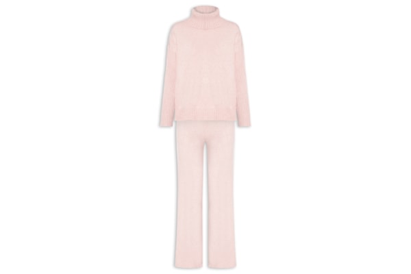 Conjunto Feminino Em Tricot Com Detalhe Texturizado - Rosa