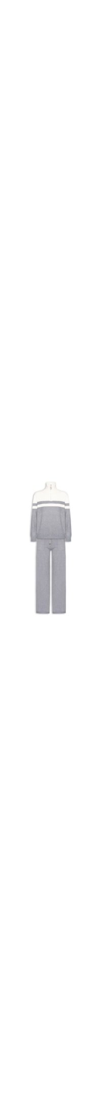 Conjunto Feminino Em Tricot Com Listras - Cinza