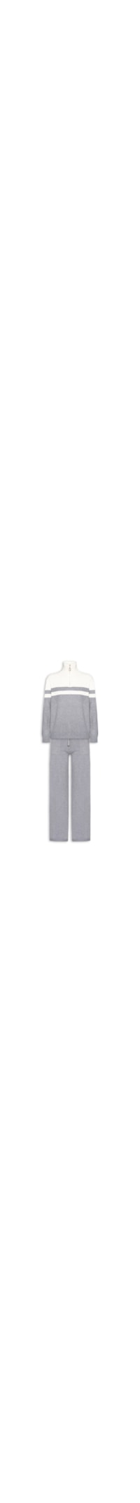 Conjunto Feminino Em Tricot Com Listras - Cinza
