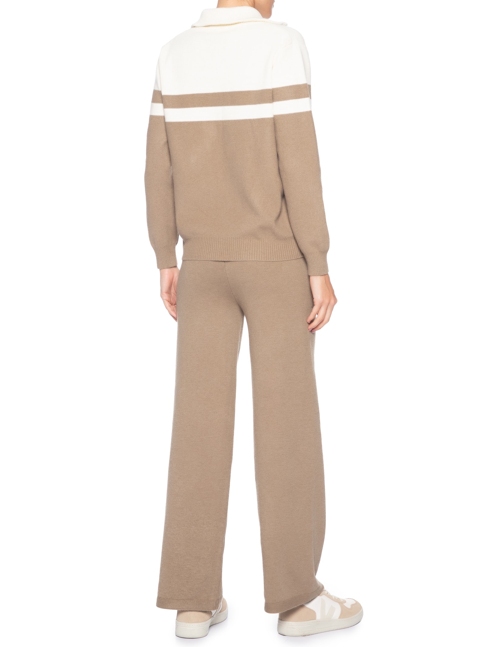 Conjunto Feminino Em Tricot Com Listras Marrom Basiq