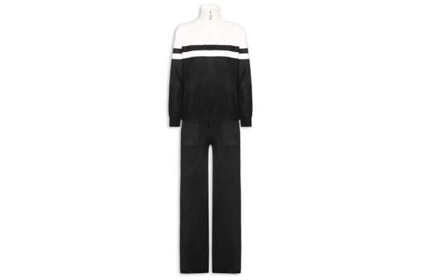 Conjunto Feminino Em Tricot Com Listras - Preto