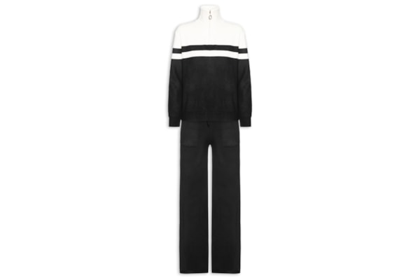 Conjunto Feminino Em Tricot Com Listras - Preto