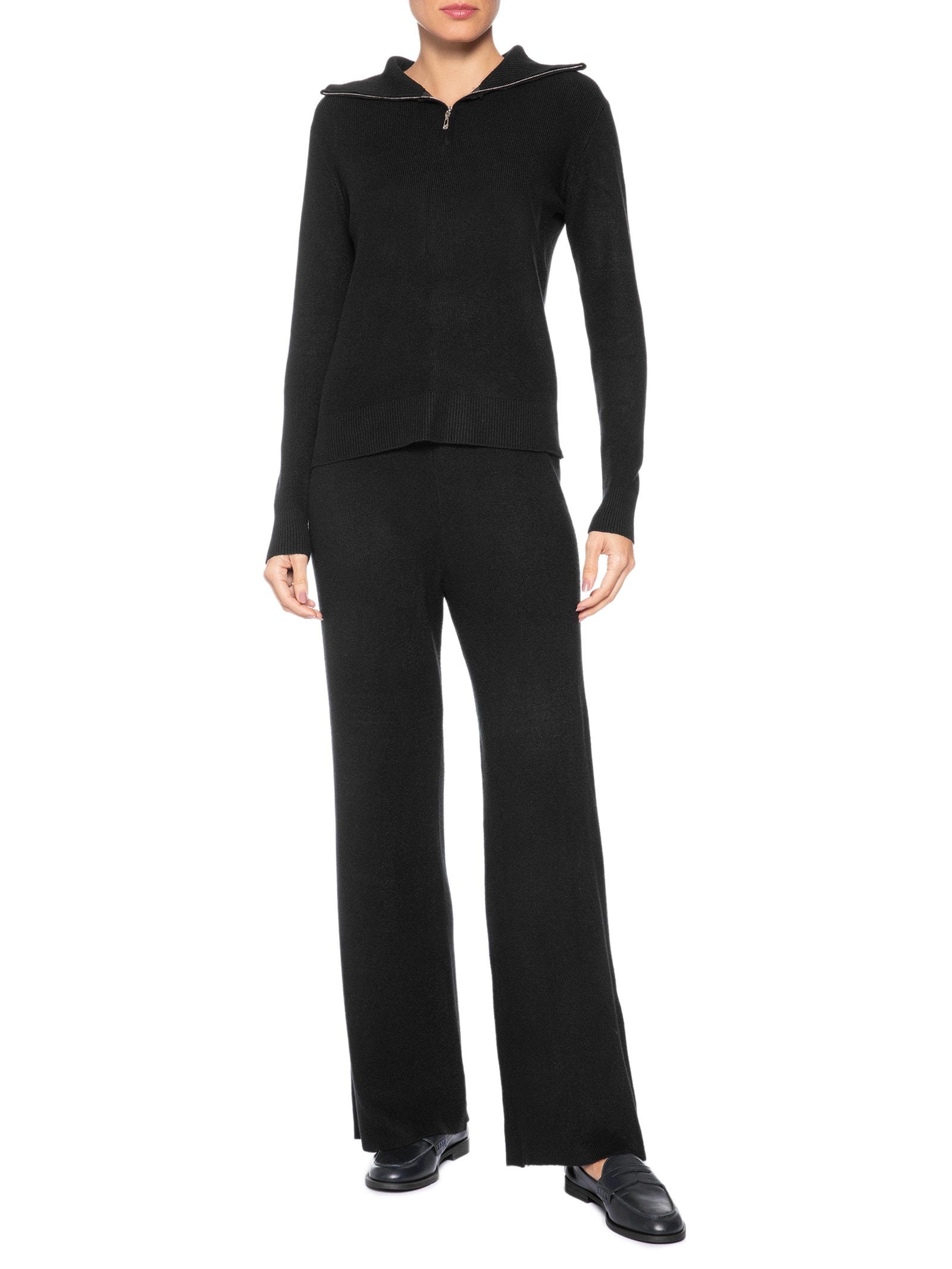 Conjunto Feminino Em Tricot Gola Polo Preto Basiq