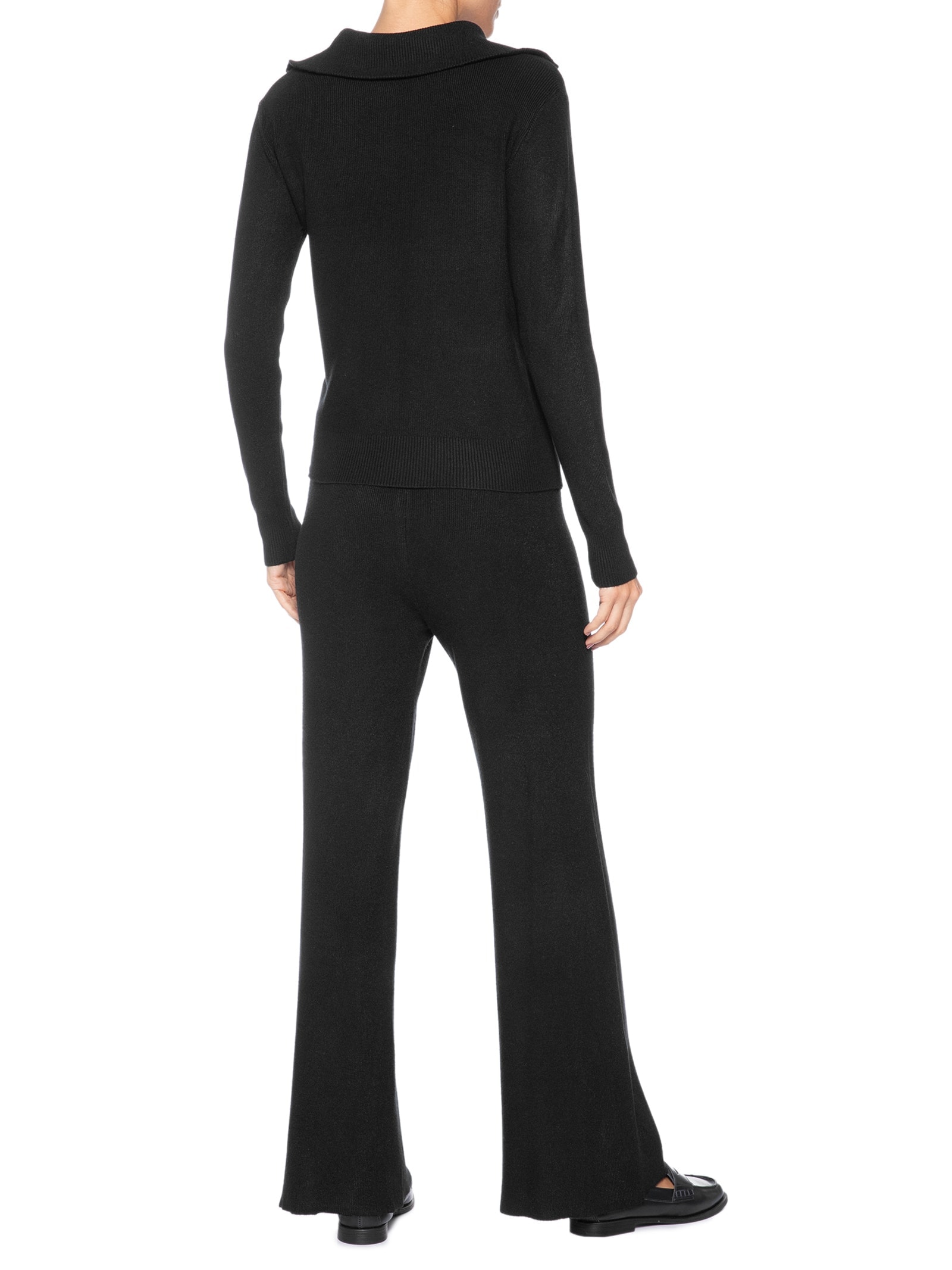 Conjunto Feminino Em Tricot Gola Polo Preto Basiq