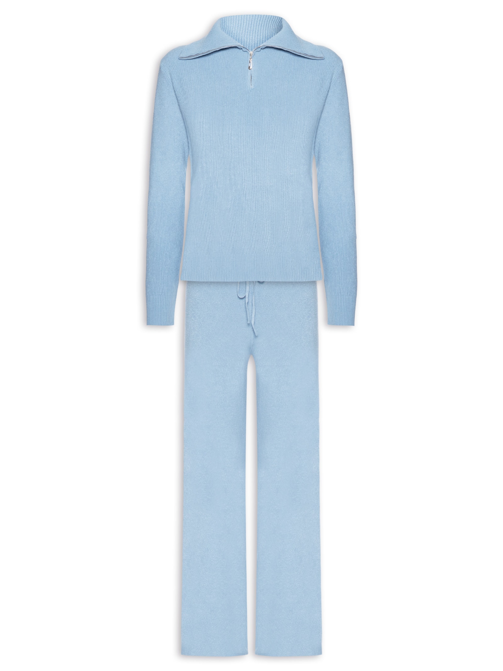 Conjunto Feminino Em Tricot Gola Polo – Azul Basiq