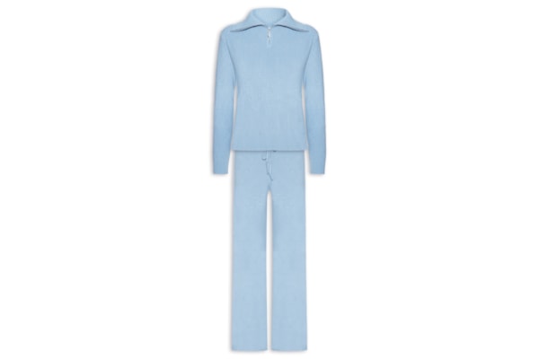 Conjunto Feminino Em Tricot Gola Polo – Azul